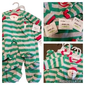 Lot of 4 - Child of Mine Carters Santa Footed Pajama Green Grey Infant 3 sizes